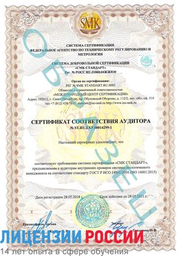 Образец сертификата соответствия аудитора №ST.RU.EXP.00014299-1 Пенза Сертификат ISO 14001